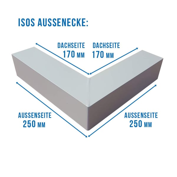 Außenecke ISOS aus weißaluminiumfarbenem Aluminium mit Massangaben 170 mm und 250 mm