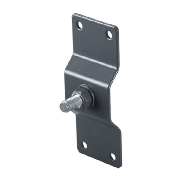 Blech fuer Fallrohrschelle aus anthrazitgrauem Stahl mit Polyurethan-Beschichtung, Seitenansicht mit Gewindebolzen