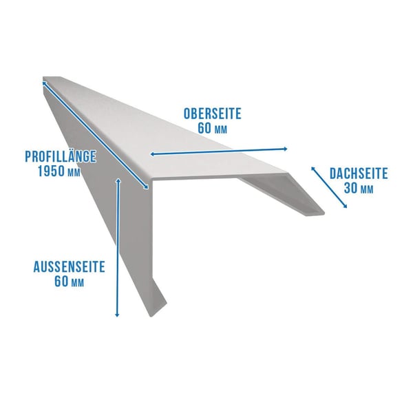 Dachrandprofil ISOS aus Aluminium in Wei
esaluminium RAL 9006 mit Massangaben f
r Oberseite 60 mm, Aussenseite 60 mm und