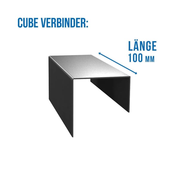 Dachrandprofil Verbinder CUBE, anthrazitgrau, mit eingeblendeter Laengenangabe 100 mm als Infografik