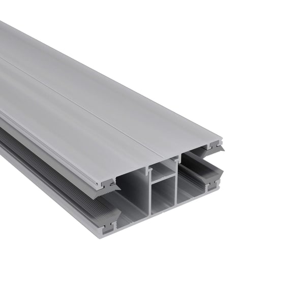 DUO Mittelprofil 10 mm aus blankem Aluminium, Seitenansicht mit sichtbaren Kammern und Nuten