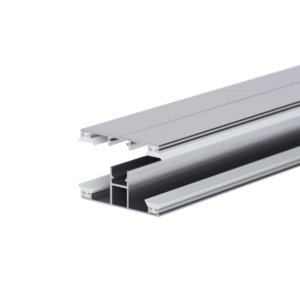 DUO Mittelprofil 16 mm aus Aluminium blank, schraeg von der Seite, mit schwarzen Dichtungen