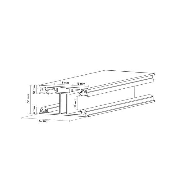 Technische Zeichnung Aluminium Mittelprofil 16 mm mit Massangaben