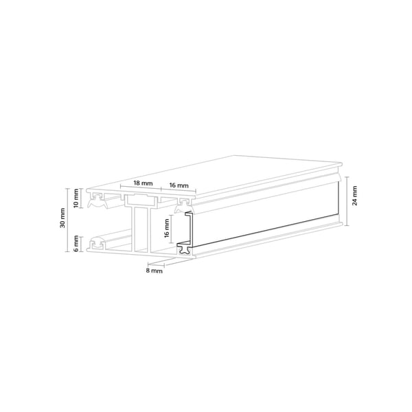 Technische Zeichnung ECO Randprofil 16 mm aus Aluminium mit Massangaben