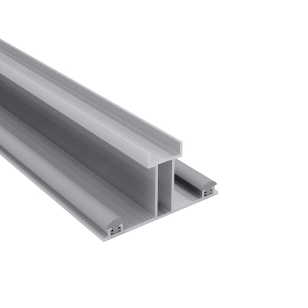 ECO Unterprofil 16 mm aus blankem Aluminium, Seitenansicht mit T-Profil und seitlichen Nuten