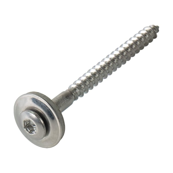 Edelstahlschraube blank mit Unterlegscheibe und Torx-Antrieb, fuer Abstandhalter auf Holzkonstruktion