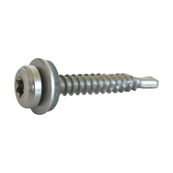 Edelstahlschraube blank mit Torx-Kopf und angepresster Unterlegscheibe, Bohrspitze