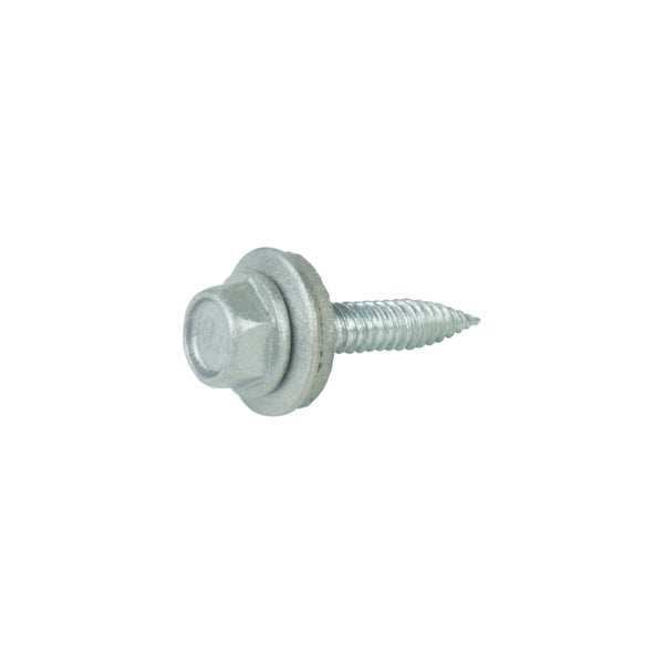 Edelstahlschraube mit Sechskantkopf und Dichtscheibe, Farbe Weißaluminium (RAL 9006), freigestellt