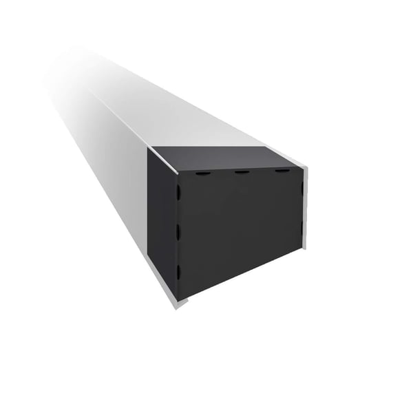 Endkappe CUBE Aluminium Anthrazitgrau RAL 7016 auf einem Kastenprofil, perspektivische Ansicht