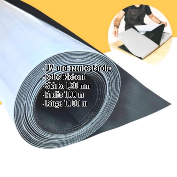 EPDM Dachfolie Easystick | Schwarz | 1,30 mm | Länge 5,00 m x Breite 0,50 m