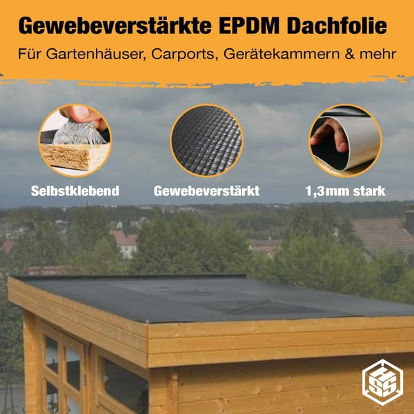 EPDM Dachfolie Easystick | Schwarz | 1,30 mm | Länge 5,00 m x Breite 0,50 m