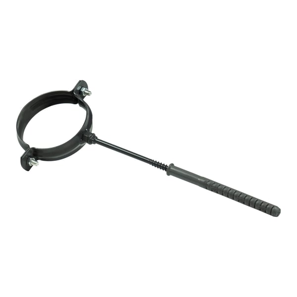 Fallrohrschelle aus graphitfarbenem Stahl mit Langschlagschraubstift, Hauptansicht
