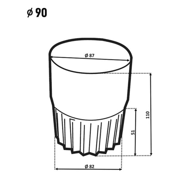 Technische Zeichnung Fallrohrverbinder, Durchmesser 90 mm, Hoehe 110 mm, mit Massangaben