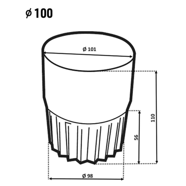 Technische Zeichnung des Fallrohrverbinders mit Massangaben, Durchmesser 100 mm