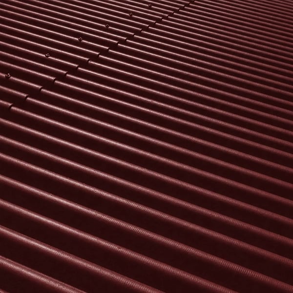 Nahaufnahme der Faserzement Wellplatten Europa Profil 5 rotbraun, Textur und Wellenstruktur erkennbar