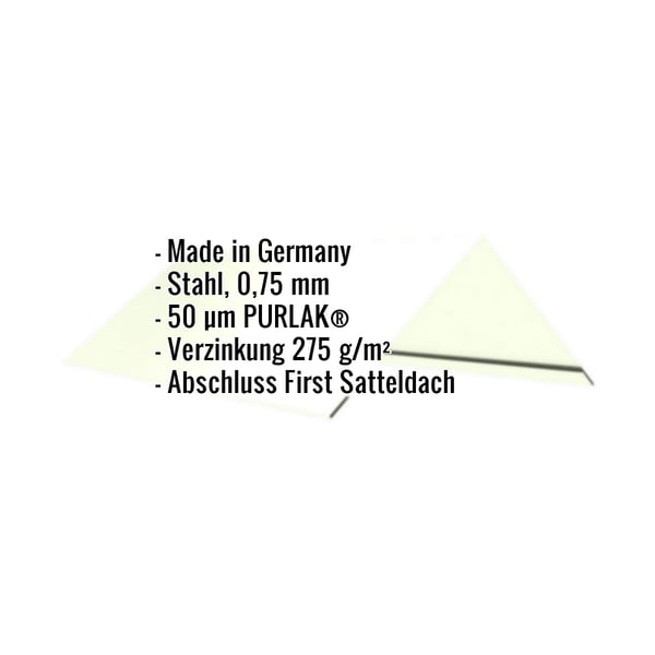 Firstblech flach Stahl 0,75 mm Grauweiß mit PURLAK® Beschichtung, Eckdaten eingeblendet