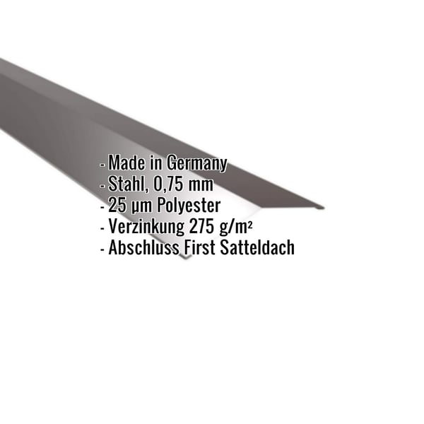 Firstblech flach Stahl Schokoladenbraun RAL 8017, 0,75 mm, mit eingeblendeten Eckdaten