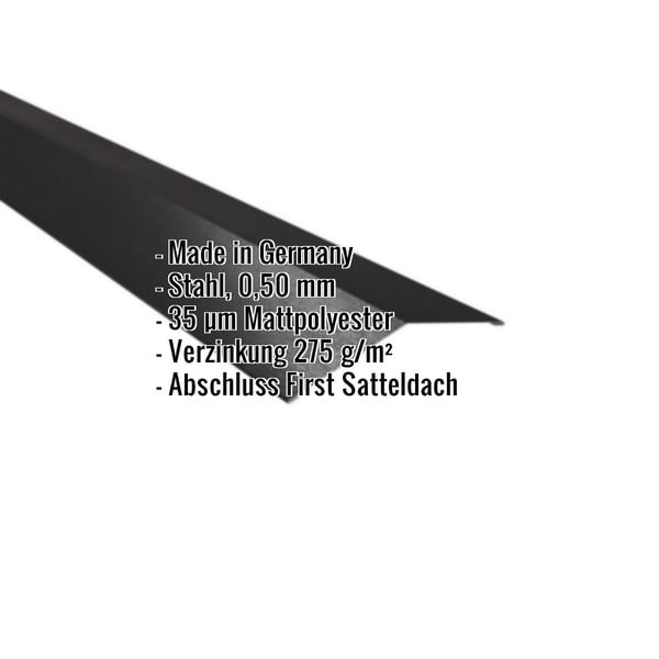 Firstblech flach Stahl 0,50 mm Schwarz, 35 µm Mattpolyester, mit eingeblendeten Eckdaten