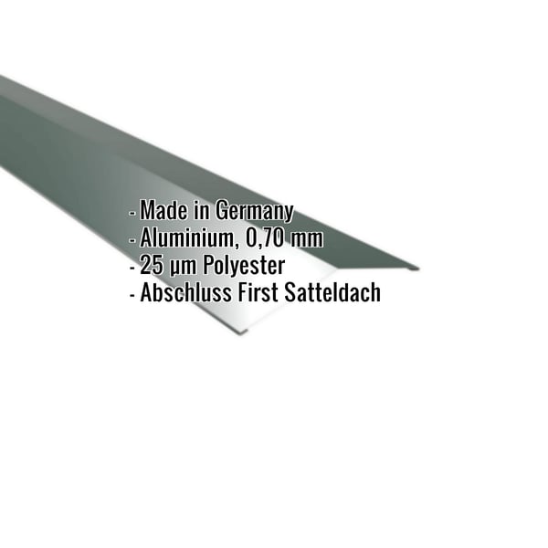 Firstblech flach Aluminium Moosgrün, 0,70 mm, mit eingeblendeten Eckdaten