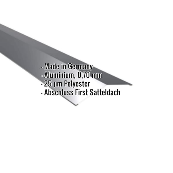 Firstblech flach Aluminium Anthrazitgrau, 0,70 mm, mit eingeblendeten Eckdaten