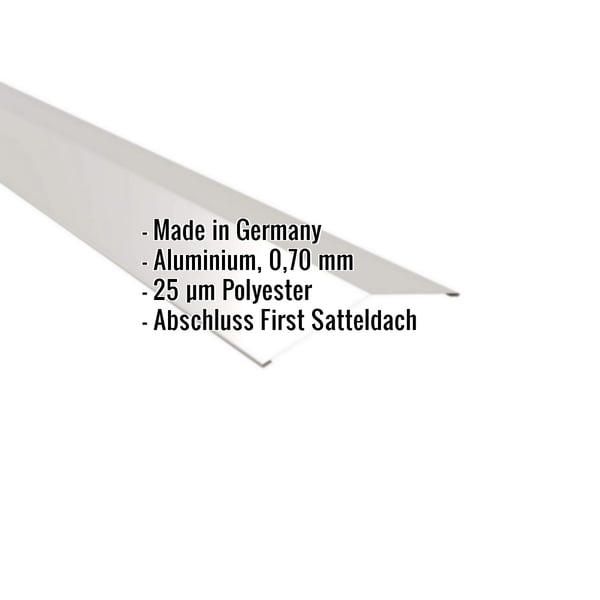Firstblech flach Aluminium 0,70 mm Weißaluminium RAL 9006 mit eingeblendeten Eckdaten