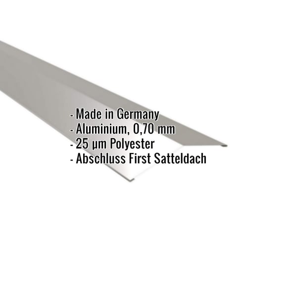 Firstblech flach Graualuminium, 0,70 mm, mit eingeblendeten Eckdaten zu Material und Beschichtung