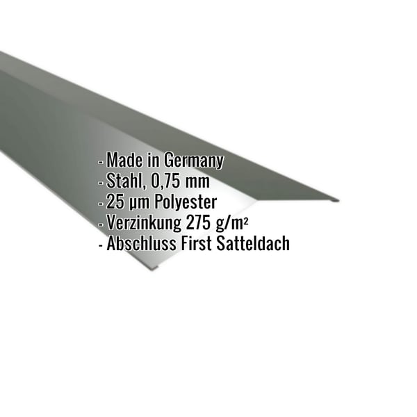 Firstblech flach Stahl Chromoxidgrün 0,75 mm, Eckdaten eingeblendet