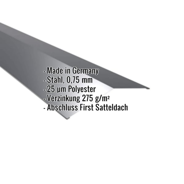 Firstblech flach Anthrazitgrau, 0,75 mm Stahl, mit eingeblendeten Produktdetails