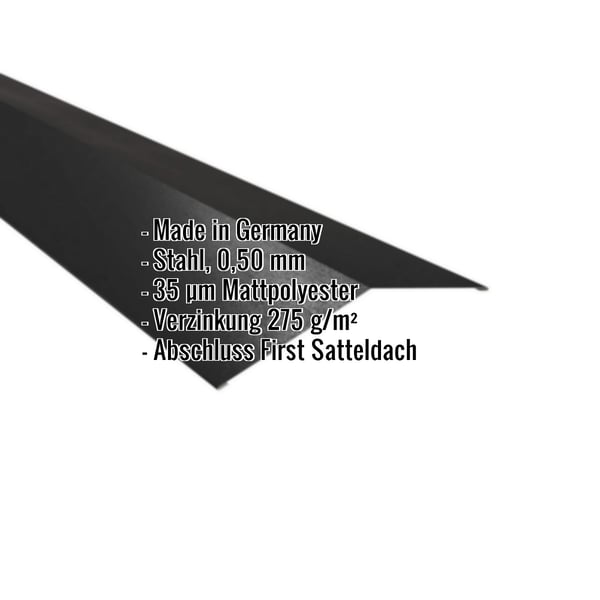 Firstblech flach Stahl 0,50 mm Schwarz, 35 µm Mattpolyester, mit eingeblendeten Eckdaten