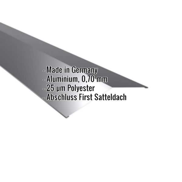 Firstblech flach Aluminium Anthrazitgrau, 0,70 mm, mit eingeblendeten Eckdaten