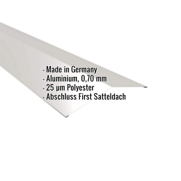 Firstblech flach Aluminium RAL 9006, 0,70 mm, 25 µm Polyester, mit eingeblendeten Eckdaten