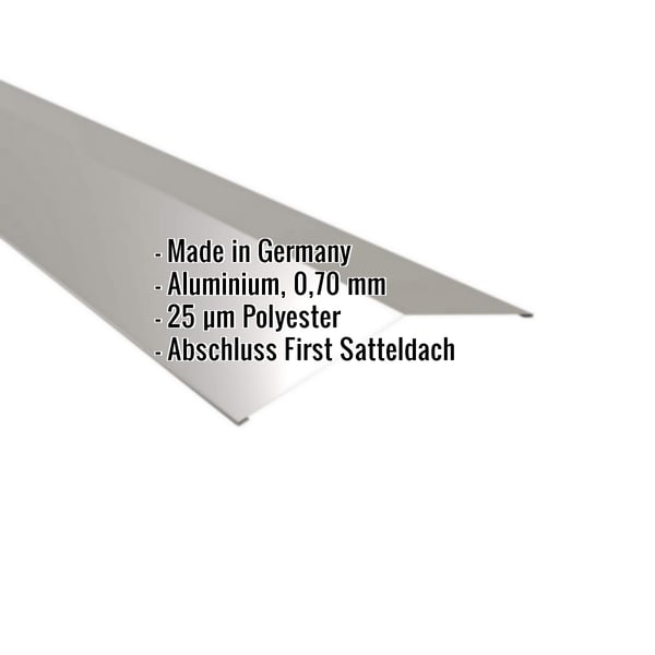 Firstblech flach Aluminium Graualuminium RAL 9007 mit eingeblendeten Eckdaten