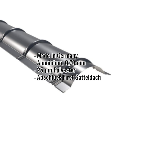 Firstblech halbrund Aluminium Anthrazitgrau, 0,70 mm, mit eingeblendeten Eckdaten