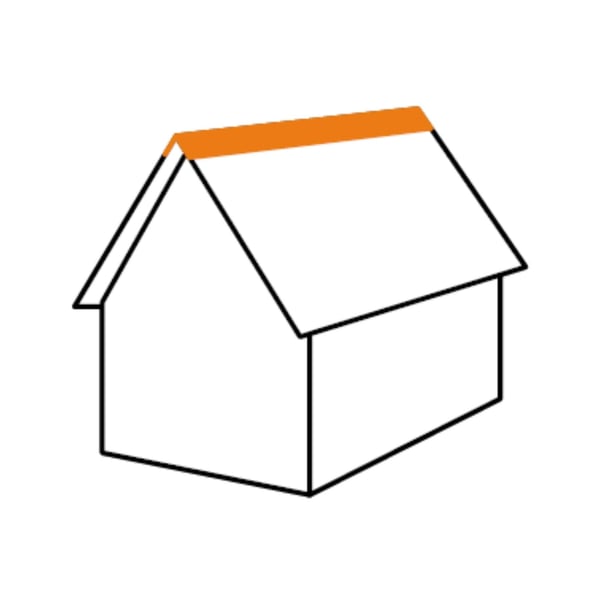 Grafik Satteldach mit orange markiertem Firstblech als Anwendungsbeispiel