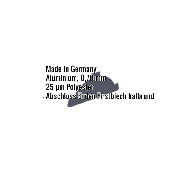 Firstblechendstück Aluminium 0,70 mm Anthrazitgrau mit eingeblendeten Eckdaten