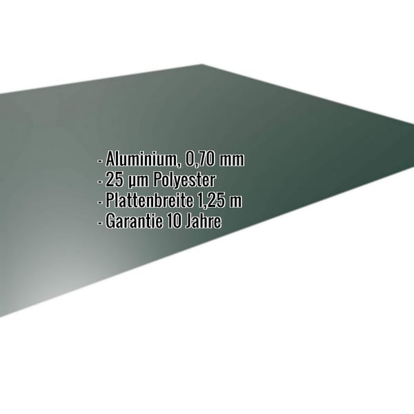 Flachblech Aluminium 0,70 mm Moosgrün RAL 6005 mit eingeblendeten Eckdaten