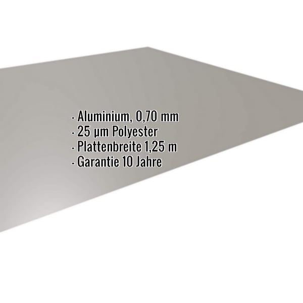 Flachblech Aluminium 0,70 mm Graualuminium RAL 9007 mit eingeblendeten Eckdaten