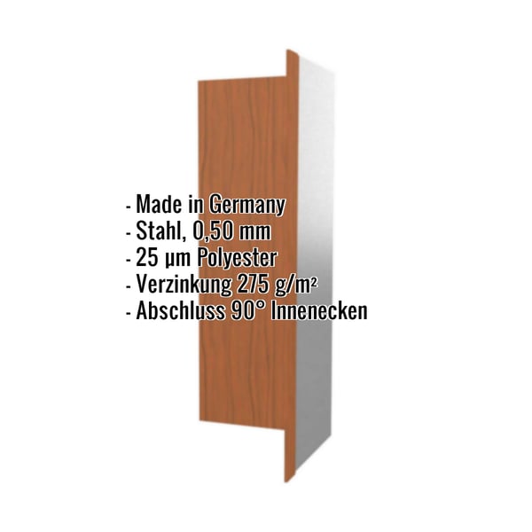 Innenecke aus Stahl 0,50 mm in Eiche, mit eingeblendeten Eckdaten