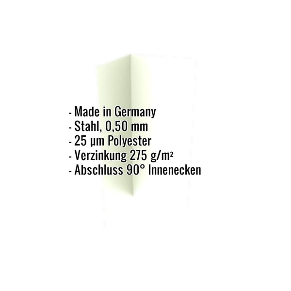Innenecke Grauweiß RAL 9002 aus Stahl 0,50 mm, mit eingeblendeten Eckdaten