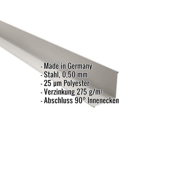 Innenecke Lichtgrau RAL 7035 Stahl 0,50 mm mit eingeblendeten Eckdaten