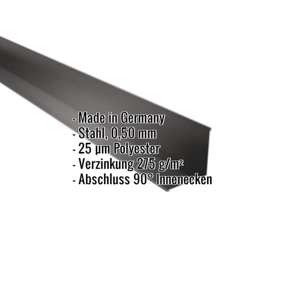 Innenecke Tiefschwarz RAL 9005 aus Stahl 0,50 mm, mit eingeblendeten Eckdaten