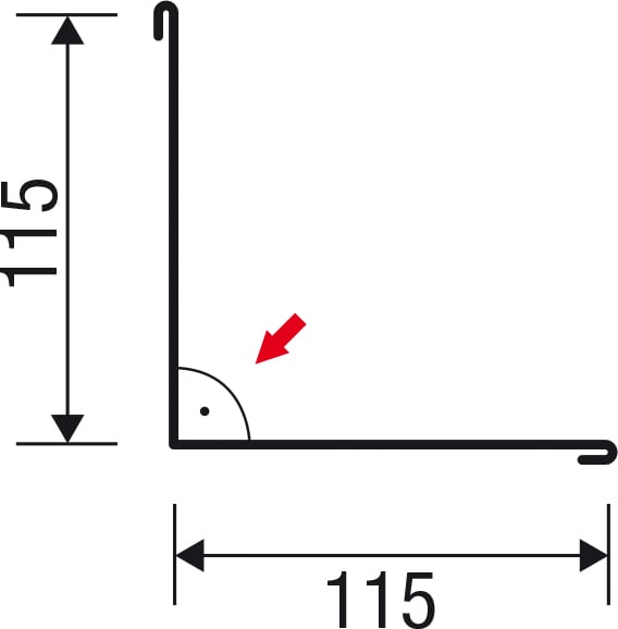 Technische Zeichnung der Innenecke mit Massangaben 115 mm und 90 Grad Winkel