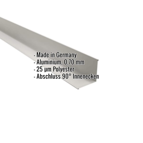 Innenecke Aluminium Weißaluminium RAL 9006, 0,70 mm, mit eingeblendeten Eckdaten