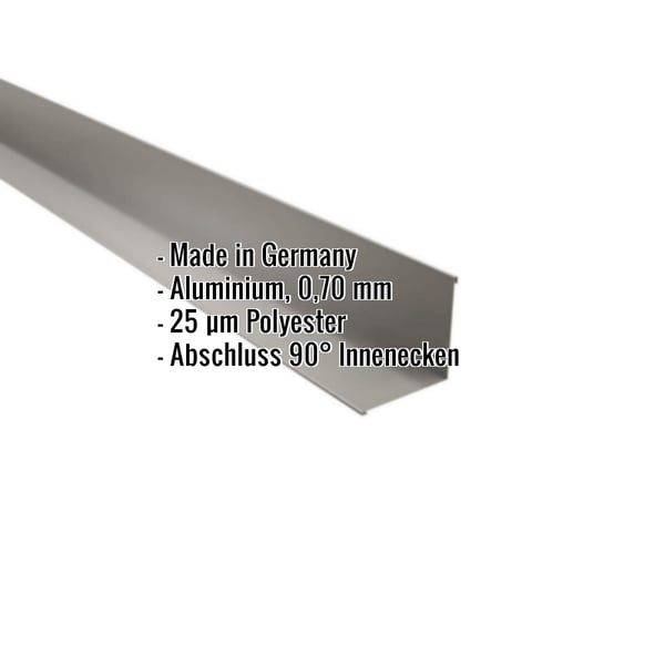 Innenecke Graualuminium RAL 9007, 0,70 mm Aluminium, mit eingeblendeten Eckdaten