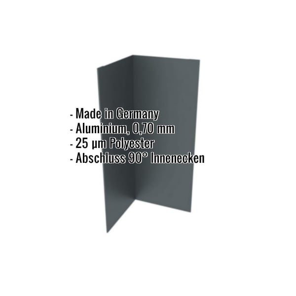 Innenecke Aluminium Anthrazitgrau 0,70 mm mit eingeblendeten Eckdaten