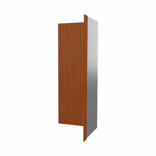 Innenecke aus Stahl 0,50 mm Eiche, Vorderseite mit Holzstruktur, Rückseite silbern