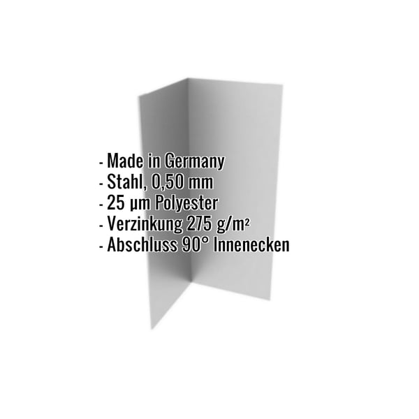 Innenecke Graualuminium RAL 9007, 0,50 mm Stahl, mit eingeblendeten Eckdaten