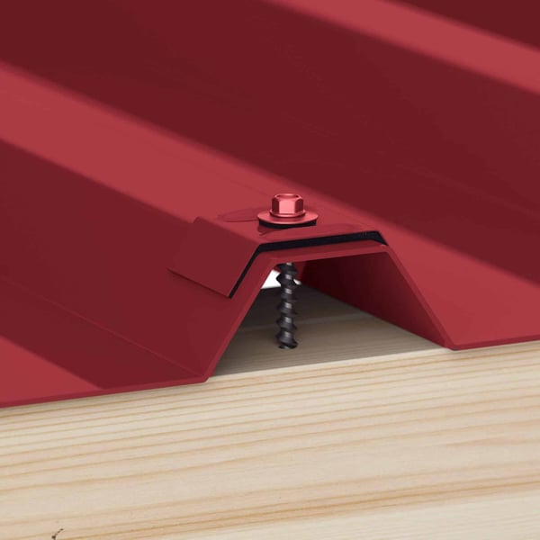 Kalotte Aluminium weinrot RAL 3005 mit Schraube auf Trapezblech montiert