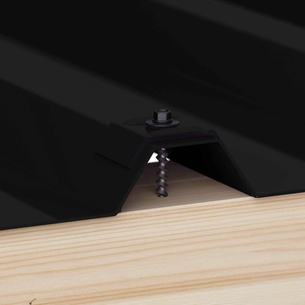 Kalotte Aluminium Tiefschwarz RAL 9005 Profil 35DR, 35M, mit Schraube auf Trapezblech montiert