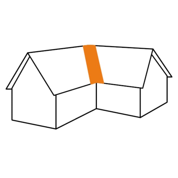 Schematische Darstellung eines Daches mit orange markierter Kehle